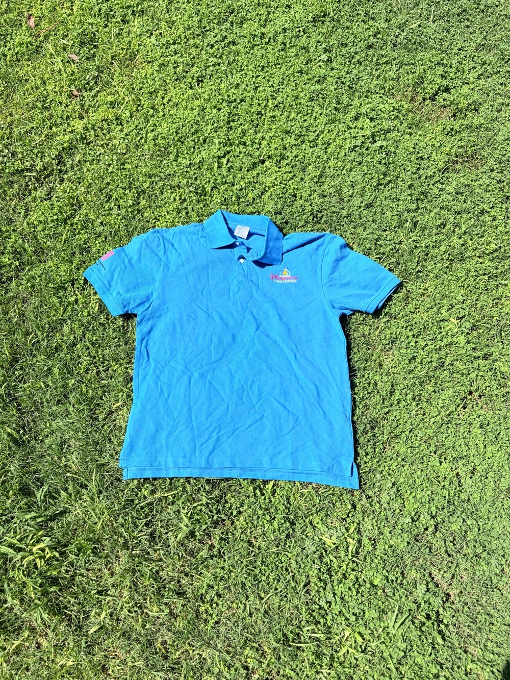 Disney Bright Blue Men’s Polo with Embroidered Crest